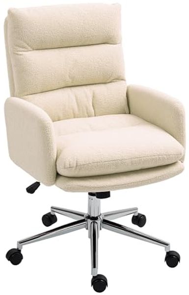 HOMCOM Bürostuhl Ergonomischer Schreibtischstuhl mit Armlehne, Bouclé-Optik (Gepolstert Home-Office-Stuhl, 1 St), Höhenverstellbarer Drehstuhl mit Wippfunktion Cremeweiß