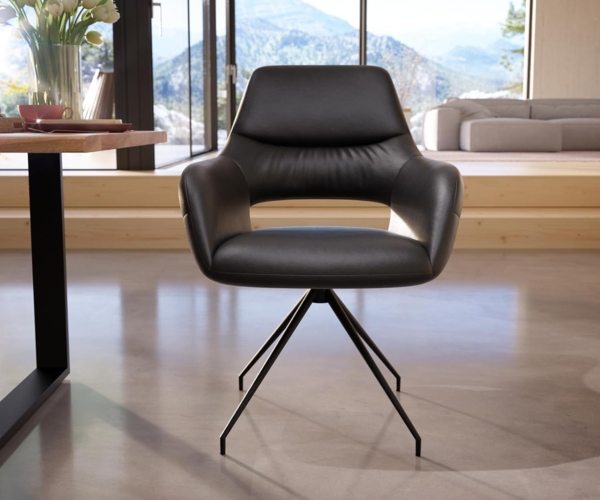 Esszimmerstuhl Yago-Flex mit Armlehnen Echt-Leder Schwarz Kreuzgestell konisch Schwarz Taschenfederkern Bild 4