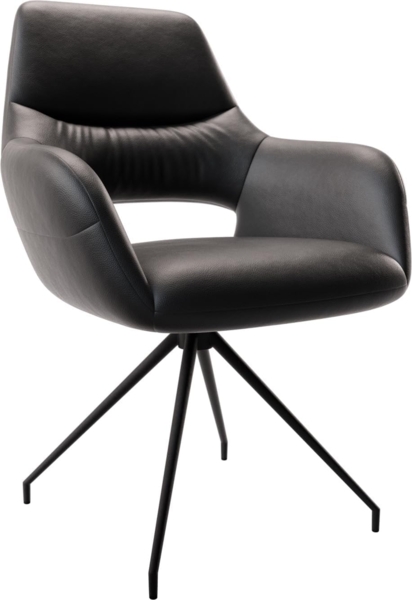 Esszimmerstuhl Yago-Flex mit Armlehnen Echt-Leder Schwarz Kreuzgestell konisch Schwarz Taschenfederkern