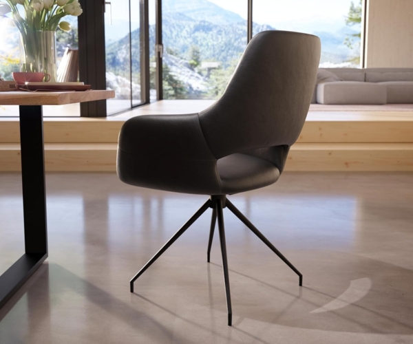 Esszimmerstuhl Yago-Flex mit Armlehnen Echt-Leder Schwarz Kreuzgestell konisch Schwarz Taschenfederkern Bild 7