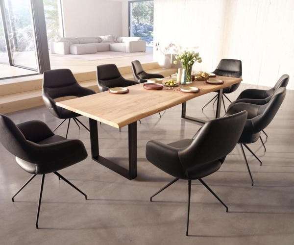 Esszimmerstuhl Yago-Flex mit Armlehnen Echt-Leder Schwarz Kreuzgestell konisch Schwarz Taschenfederkern Bild 6