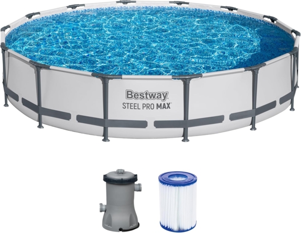 Steel Pro MAX™ Frame Pool Set mit Filterpumpe Ø 427 x 84 cm, lichtgrau, rund