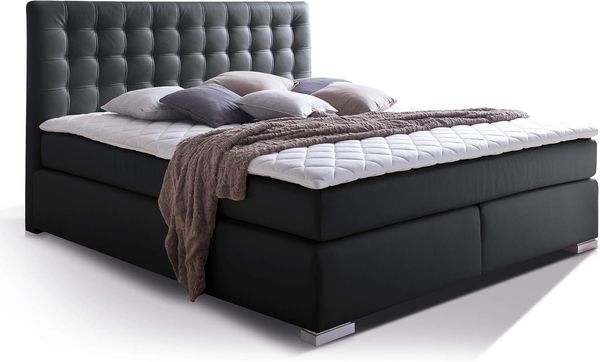Möbel-Eins ISABELL PLUS Boxspringbett schwarz 180x200 cm, Härtegrad 2+3