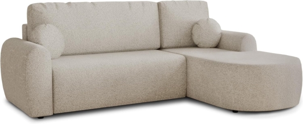 Ecksofa Jazz mit Schlaffunktion und Bettkasten - Bouclé-Stoff - L-Form Couch, Polstersofa, Schlafsofa, Sofagarnitur, Bettsofa (Beige (Coral 65), Ecksofa Rechts)