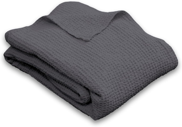 140 x 200 cm Waffelpiqué leichte Polycotton Tagesdecke in der Farbe anthrazit