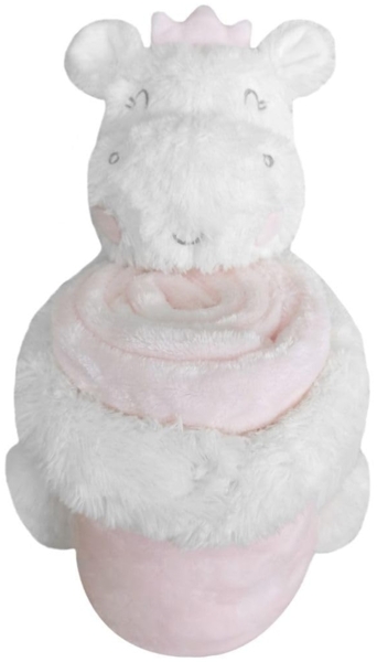 Kikkaboo Babydecke 2 in 1 Geschenkset Kuscheltier 25 cm Kuscheldecke 100x70 cm pink