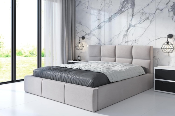 Polsterbett RADIC 180x200 mit Matratze, Bettkasten und Lattenrost. Farbe: Beige 2