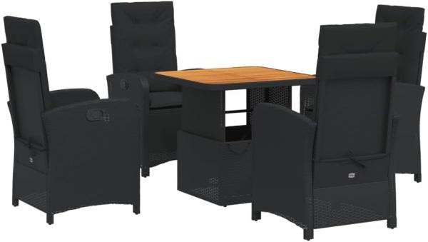 vidaXL 5-tlg. Garten-Essgruppe mit Kissen Schwarz Poly Rattan 3277326