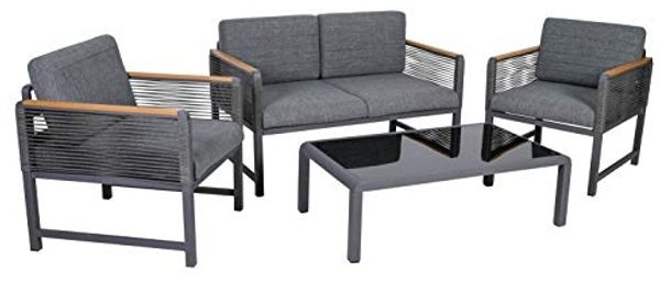 greemotion Lounge-Set Nevi bestehend aus Bank, Zwei Sesseln und Tisch, 4-teilig, Dunkelgrau