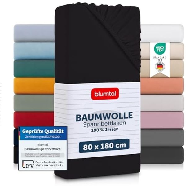 Blumtal® Spannbettlaken 80x160-180 cm Basics Jersey - Bettlaken 80x160 Kinder aus 100% Baumwolle - Oeko-TEX zertifiziertes Spannbettlaken Beistellbett/Spannbettlaken Kinderbett 80x160-180 - Schwarz
