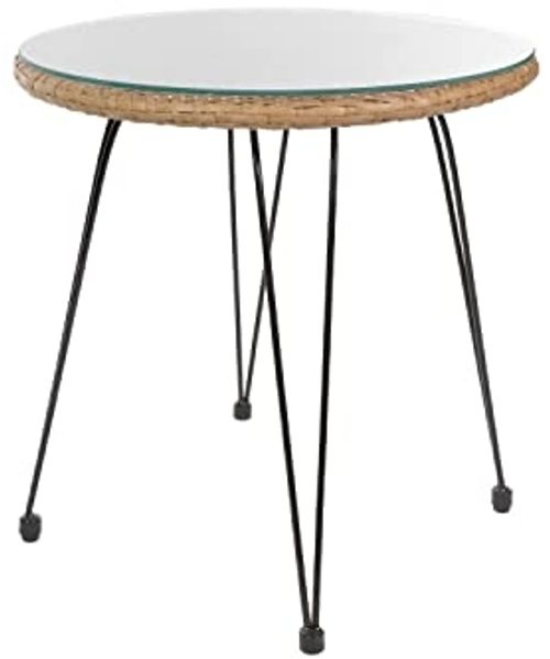 Balkon-Tisch 59 x 59 x 80 cm PE-Weide Rattan-Optik Hell mit Metallbeinen