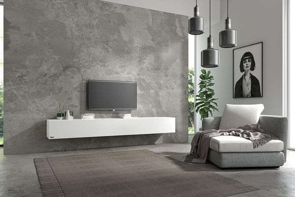 Wuun® TV Board hängend/8 Größen/5 Farben/240cm Matt-Weiß/Front: Weiß-Matt/Lowboard Hängeschrank Hängeboard Wohnwand/Hochglanz & Naturtöne/Somero
