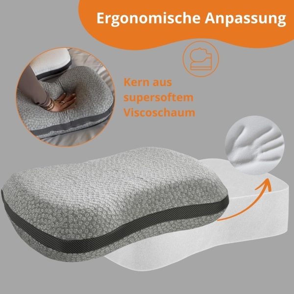 sleepling Schlafkissen Recovery Pillow, Füllung: Viscoschaum, Bezug: Polyester, Seitenschläfer, Rückenschläfer, Bauchschläfer, orthopädisches Kissen, ergonomisches Visco Kopfkissen, mit Reisetasche Bild 3