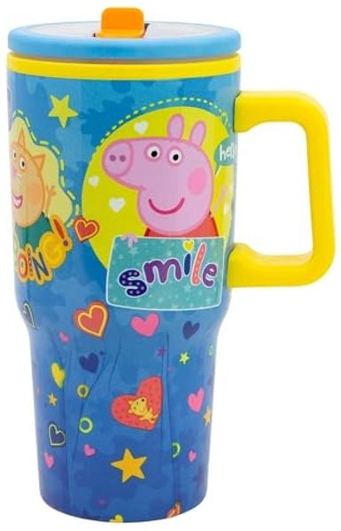 Peppa Pig Thermobecher 640 ml Edelstahl doppelwandiger Trinkbecher mit Trinkhalm