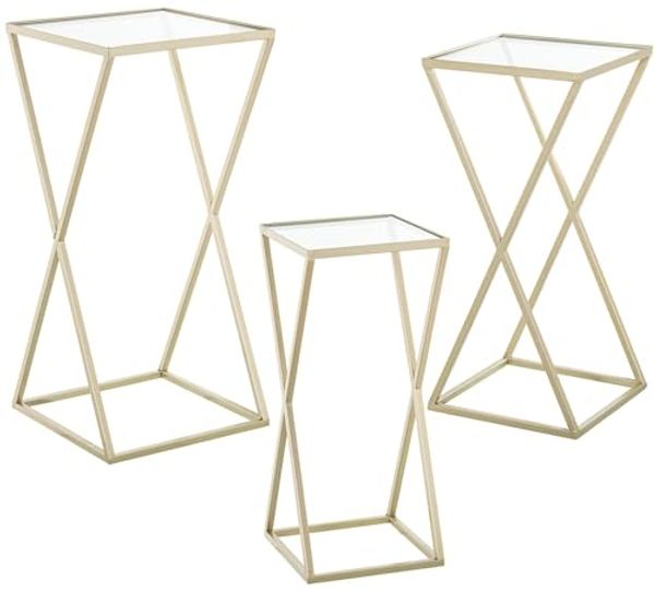 DRW Set mit 3 Beistelltischen aus Metall und Glas in Gold, 33 x 33 x 70 cm