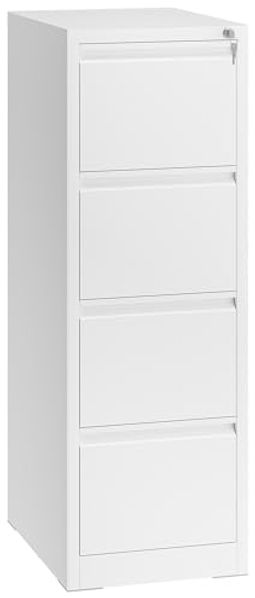 YITAHOME Aktenschrank mit 4 Abschließbaren Schubladen, Kippsicherer Rollender Aktenschrank mit Rädern für das Büro zu Hause, Unter-Pult-Aktenschränke, weiß, 62 x 45.8 x 133 cm