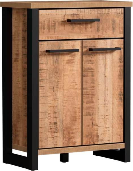 trendteam smart living – Enna – Kommode – Mango/Schwarz – Schrank mit 2 Türen, 1 Schublade und 2 Einlegeböden – (BxHxT) 73 x 100 x 39 cm – Vollauszugfunktion