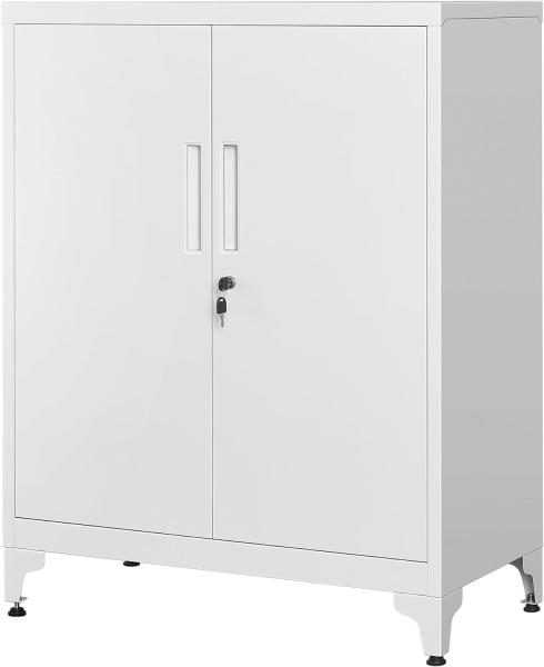 SONGMICS Aktenschrank, Mehrzweckschrank, Büroschrank mit 2 Türen, Stahl, Grau, 40 x 80 x 90 cm