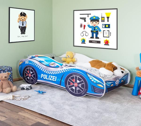 Alcube 'Polizei' Kinderbett Autobett 140x70 cm inkl. Lattenrost und Matratze, blau