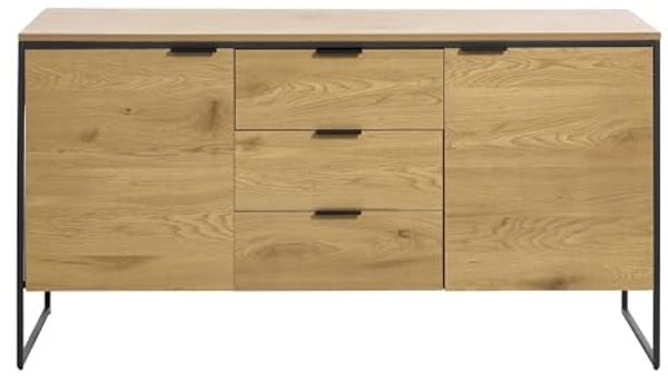 Sideboard >CESURA< in Eiche, schwarz, Melamin, Metall - 155x80,6x45cm (BxHxT)