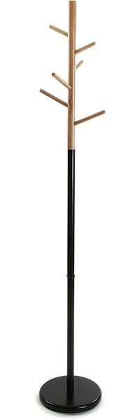 Versa Malmö Minimalistischer Garderobenständer für den Eingangsbereich, mit 9 Haken für Kleidung oder Taschen für die Halle, Maßnahmen (H x L x B) 171 x 28 x 28 cm, Metall und Holz, Farbe: Schwarz