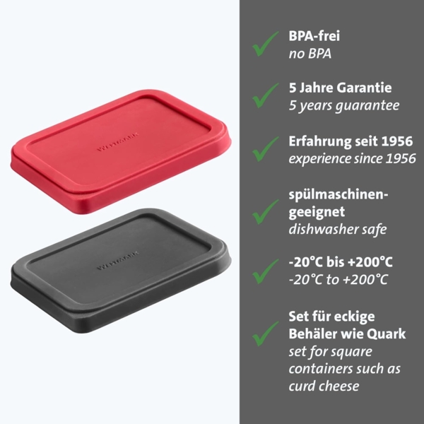 WESTMARK Vorratsdose 2 Frischhaltedeckel, eckig, 10,5 x 8,5 cm, Silikon, Silikon Bild 2