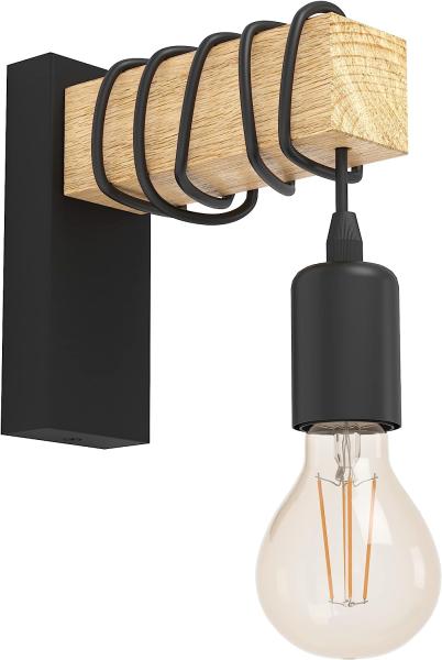 Eglo 32917 LED Wandleuchte TOWNSHEND Stahl schwarz, Holz braun E27 1X10W L:6,5cm H:21,5cm T:19cm dimmbar