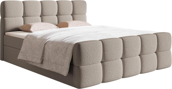 Selsey Bett Boxspringbett Doppelbett 180x200 cm Mit 2 Bettkasten Topper Matratzentopper Bonell Matratze Härtegrad H2 H3 Boucle Gewebe Reißfest Graubeige Cloudy