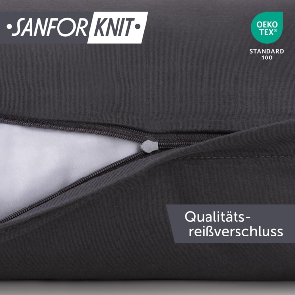 Blumtal Jersey Kissenbezug 45x45 im 2er Set - Oeko-TEX zertifizierte Kopfkissenbezüge 45x45 aus 100% Baumwolle - weiche Kissenhülle für Kissen 45x45 cm mit Reißverschluss - Anthrazit Bild 3