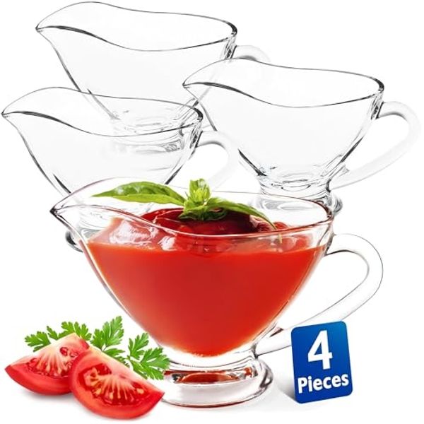 KONZEPT Dipschale Sauciere aus Glas, 2er/ 4er Set, 160 ml, (Transparente Soßenkanne mit Henkel, 4-tlg), Stabil, Ideal für Dressing, Sahne, Soße, Olivöl