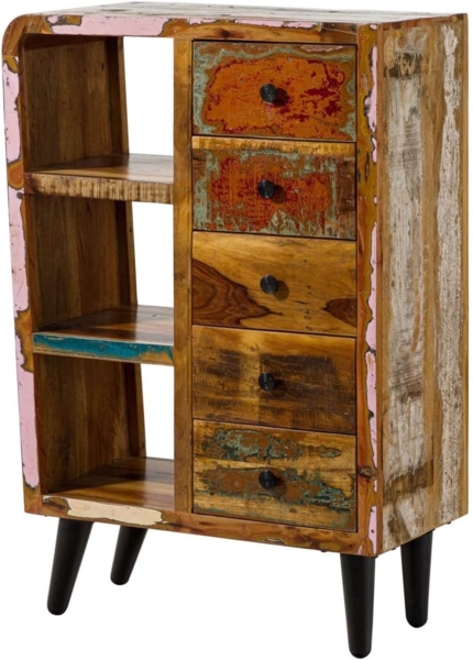 Massivmoebel24 Kommode (Kommode Altholz 79 x 40 x 116 mehrfarbig lackiert SIXTIES #105)