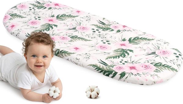 Medi Partners Baby Spannbettlaken Kinderwagen Laken 86x40 Bettlaken Stubenwagen - 100% Baumwolle Fitted Sheet für Beistellbett Babybett Bezug (Pinke Blumen)