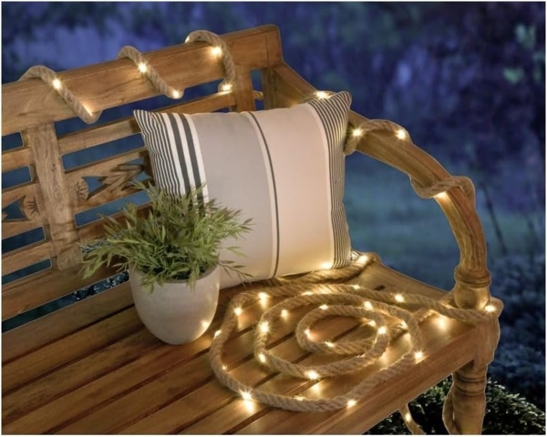 Hanfseil mit Solarbeleuchtung, Außenbereich, braun