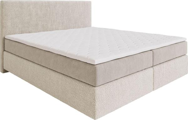 Boxspringbett Dream-Well 180x200 cm Bouclé Creme-Weiß mit Taschenfederkernmatratze und Topper Visco