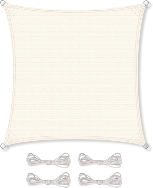 CelinaSun Sonnensegel inkl Befestigungsseile Premium HDPE wetterbeständig atmungsaktiv Quadrat 3x3 m Creme weiß