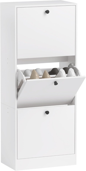 HOMCOM Schuhkipper Schuhkipper mit 3 Klappen, Verstellbar Trennwand (Schmal Schuhkommode, 1 St, Schuhkipper), für 12 Paar Schuhe 47 x 28 x 115 cm, Weiß