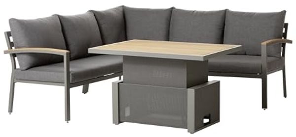 Dehner Gartenlounge-Set Colmar, 4-teilig, 5-Sitzer, inkl. höhenverstellbarem Tisch und Polster, aus FSC®-zertifiziertem Teakholz, wasserabweisenden Olefin