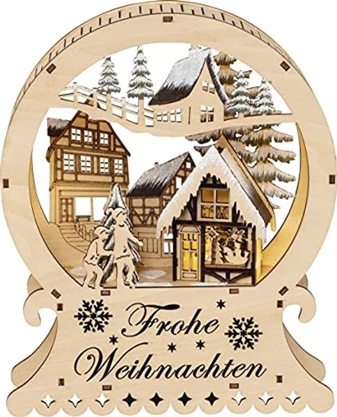 Saico Diorama Frohe Weihnachten mit Timer LED batteriebetrieben Holz 25 cm warmweiß natur
