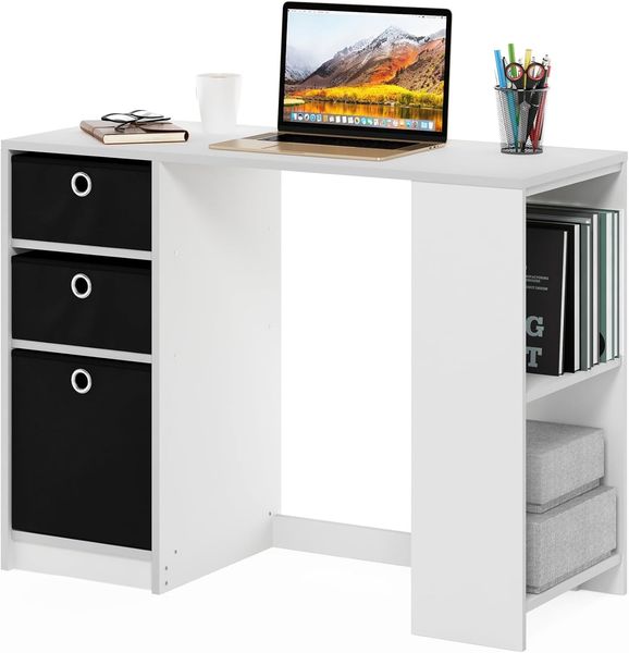 Furinno JAYA Moderner Computerschreibtisch, Schreibtisch, PC-Tisch, Weiß/Schwarz