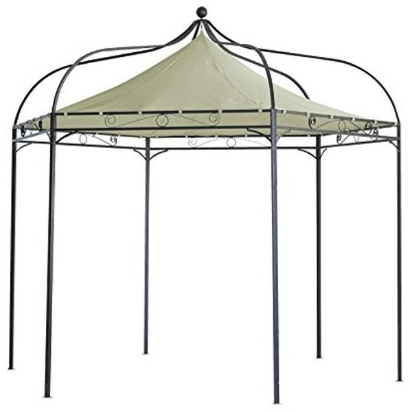 Pavillon MODENA 6-eckig, Stahl schwarz, Plane PVC-beschichtet écru