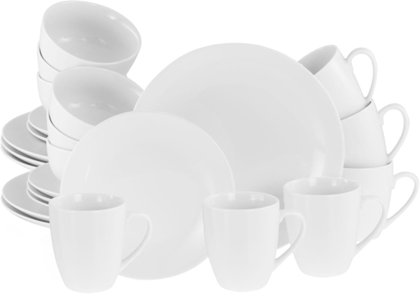 CreaTable, 21928, Serie Luna Weiss, 24-teiliges Geschirrset, Kombiservice aus Porzellan, spülmaschinen- und mikrowellengeeignet, Qualitätsproduktion