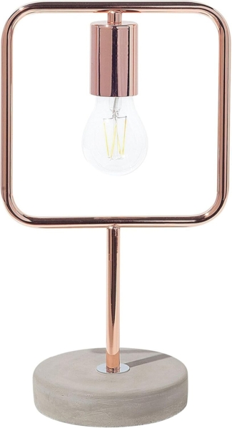 'Mundo' Tischlampe Kupfer Metall 27 cm Glühbirnen-Optik Quadrat-Form Betonfuß Kabel mit Schalter Industrie Look