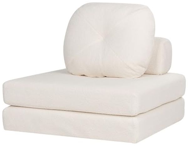 Beliani 'OLDEN' 1-Sitzer Bodensofa mit Schlaffunktion, Weiß, Bouclé