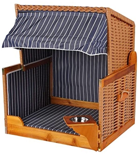 Hundestrandkorb - bene living - gestreift/blau - PE beige - inkl. Schutzhülle