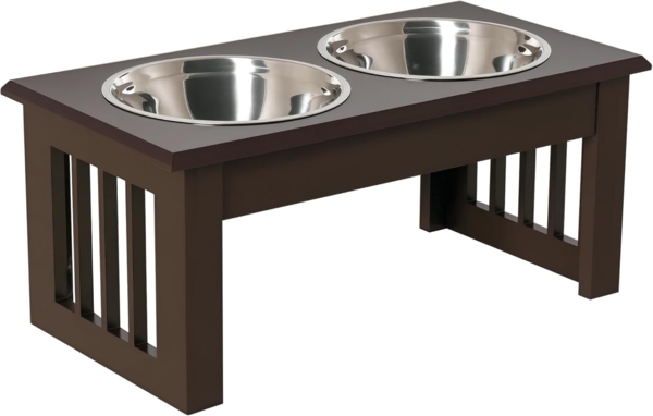 PawHut Futternapf erhöhter Katzen Hunde Futternapf, Edelstahl, Edelstahl Espresso, 44 x 24 x 15 cm