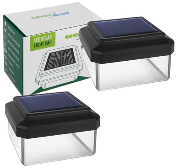 GreenBlue LED Gartenleuchte Solarmastleuchte für Zaun Outdoor geeignet, LED fest integriert, Warmweiß, solarbetriebene LED Gartenlampe für Garten und Zaun wetterfest