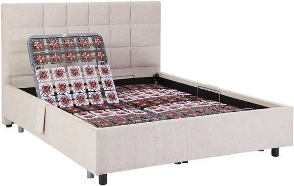 Vente-unique - Dekoratives Bett mit elektrischer Relaxfunktion mit Tellern + 3-Zonen-Matratze aus 100 % Latex - 2 x 70 x 190 cm - Stoff - Beige - JOFAR von YSMÉE Bild 5