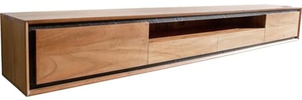 Lowboard Stonegrace 240 cm Akazie Natur 2 Türen 1 Fach 2 Schubladen Steinfurnier schwebend