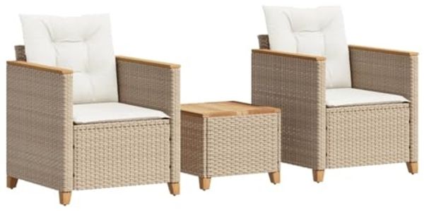 vidaXL 3-tlg. Bistro-Set mit Kissen Beige Poly Rattan Akazienholz 366315