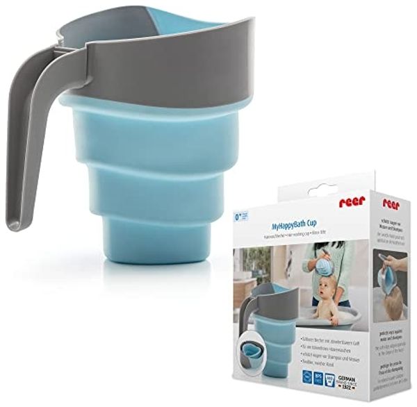 reer MyHappyBath Cup - Haarwaschbecher, Ermöglicht dir das Haarewaschen deines Babys ohne tränen, Flexibler Becher zum einklappen und griff entfernung - optimal für Reisen durch großer Platzersparniss